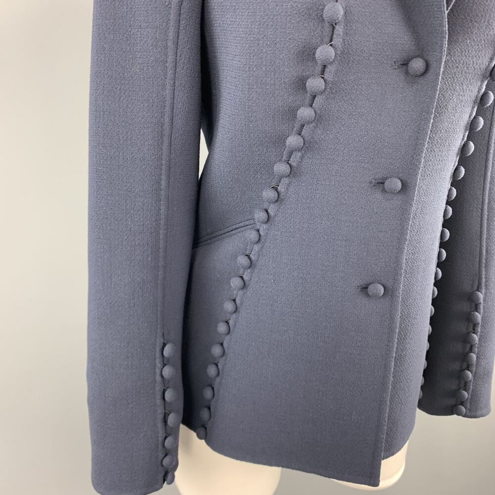 CHADO RALPH RUCCI Size 2 Navy Crepe Wool Button Trim Notch Lapel Jacket - Picture 4 of 10